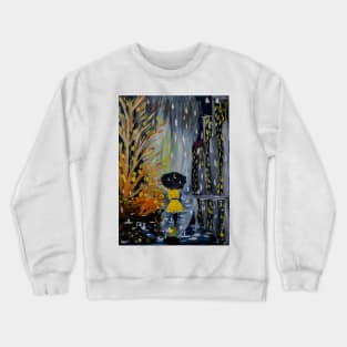 Lady enjoying walking through the city at night while it's raining. Crewneck Sweatshirt